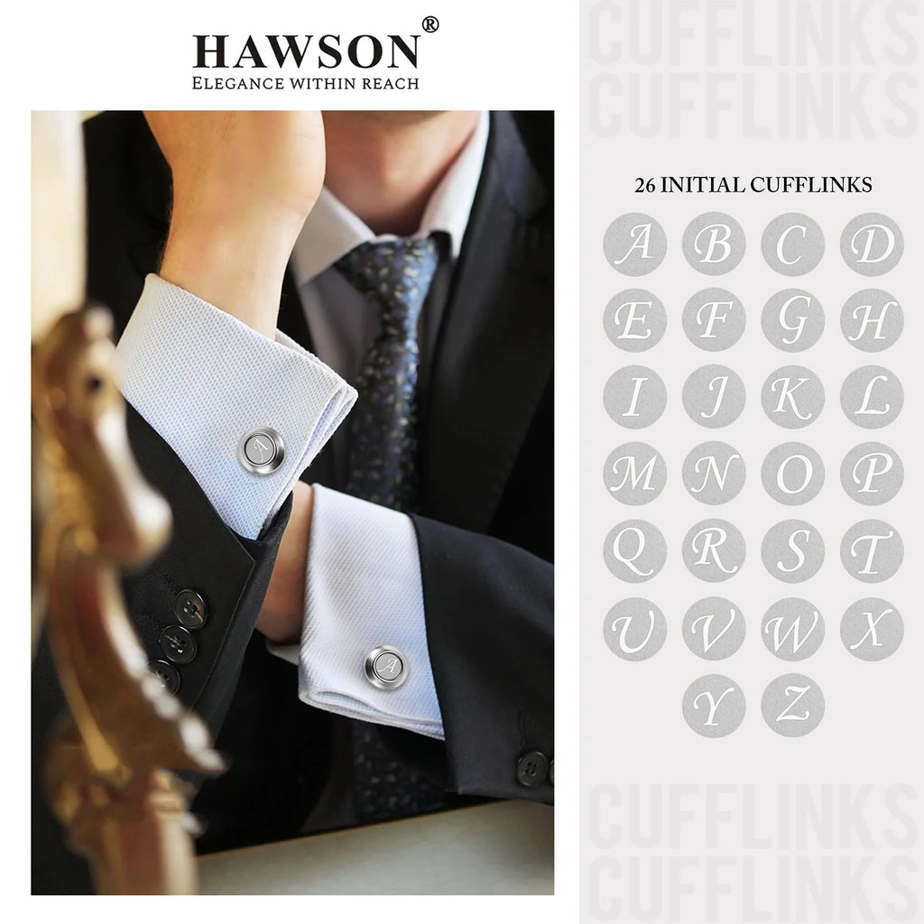 CowLost | clothing-accessories-hawson-classic-metal-mens-cufflinks-a-z-initials-set |4