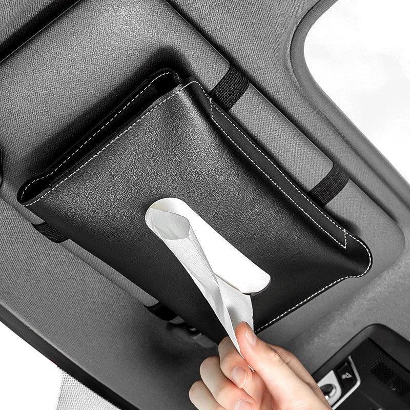 CowLost | 2-colors-tissue-box-pu-leather-car-sun-visor-hanging-holder |5