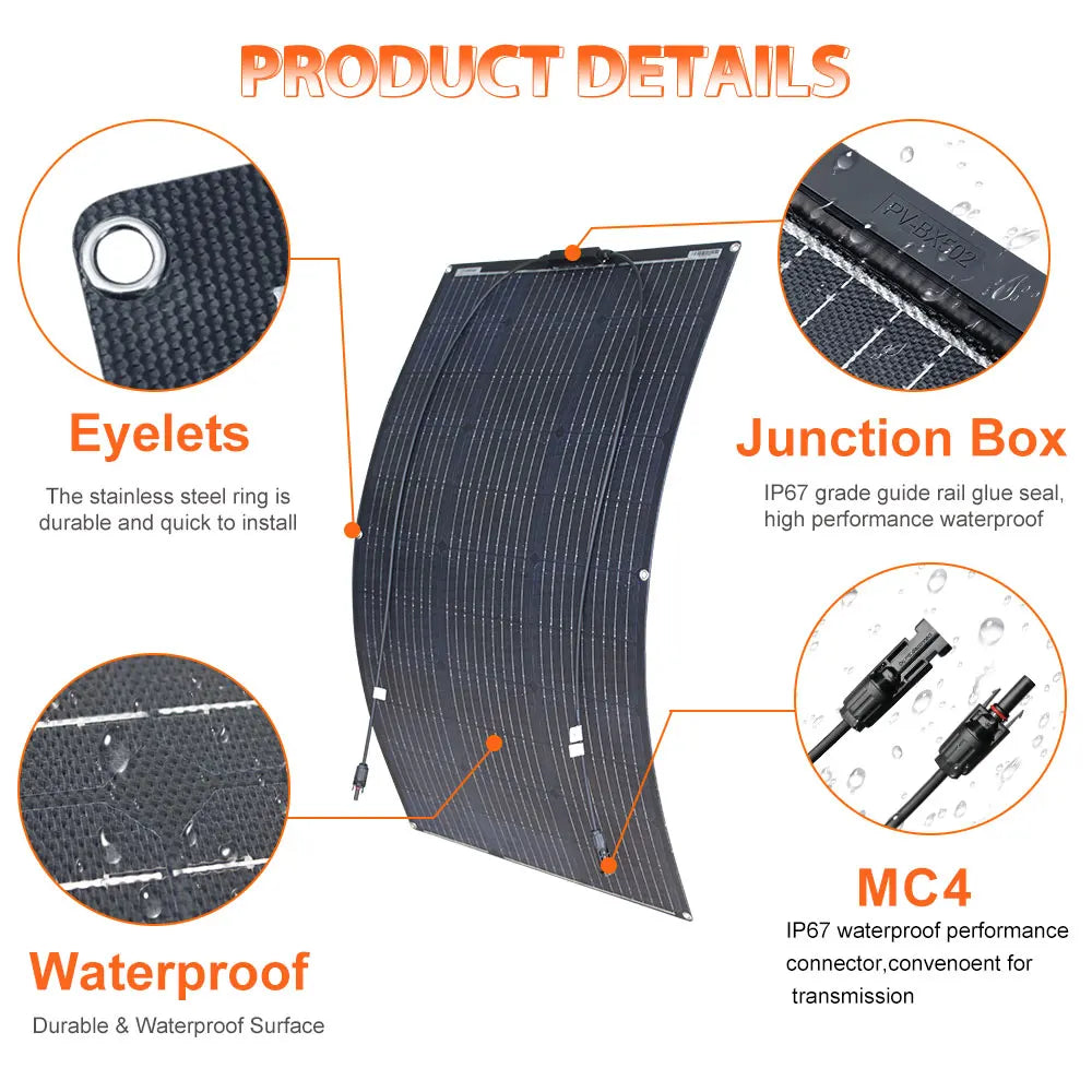 12v solar panel etfe waterproof durable 100w 200w 300w 400w 500w 600w