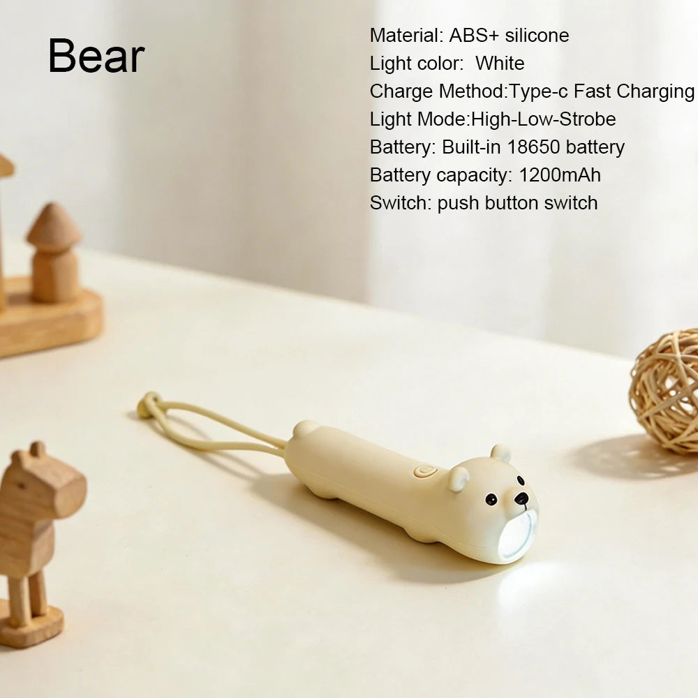 CowLost | product_id-silicone-usb-rechargeable-led-flashlight-portable-dinosaur-sea-turtle-rabbit-kitten-torch-for-kids |17
