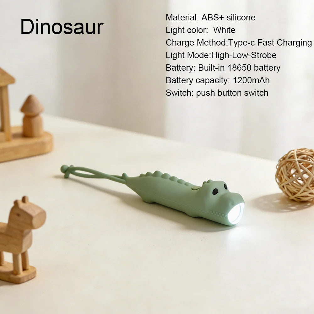 CowLost | product_id-silicone-usb-rechargeable-led-flashlight-portable-dinosaur-sea-turtle-rabbit-kitten-torch-for-kids |15