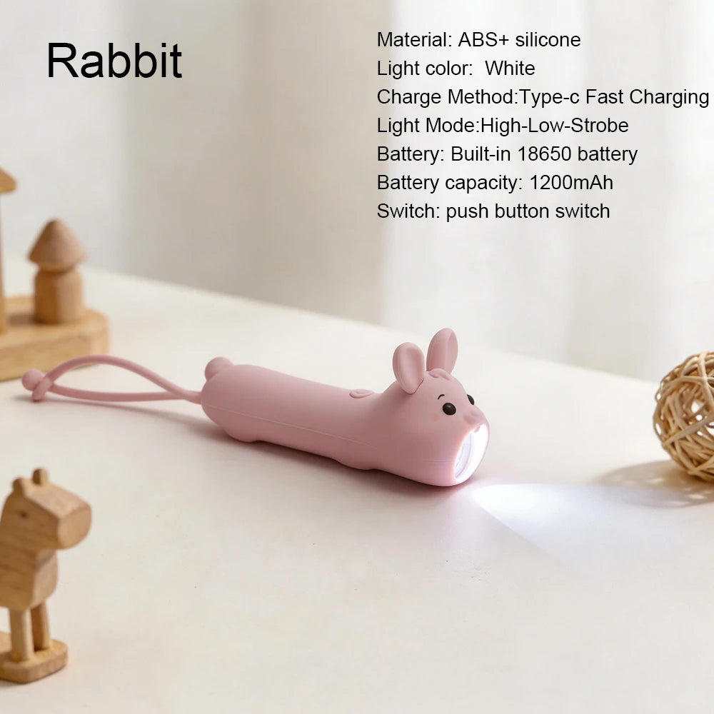 CowLost | product_id-silicone-usb-rechargeable-led-flashlight-portable-dinosaur-sea-turtle-rabbit-kitten-torch-for-kids |13