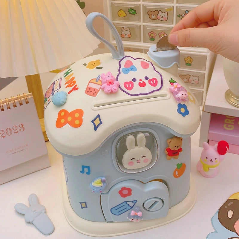 Girl DIY Creative Piggy Bank with Lock Key Money Saving Toy for Kids Christmas Gift