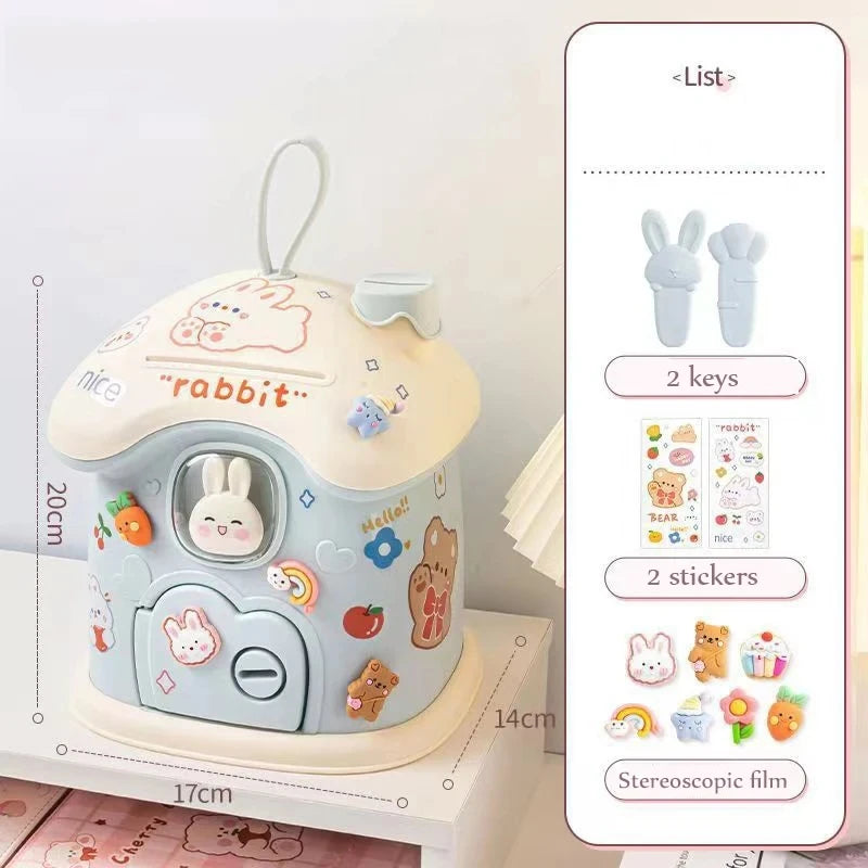 Girl DIY Creative Piggy Bank with Lock Key Money Saving Toy for Kids Christmas Gift