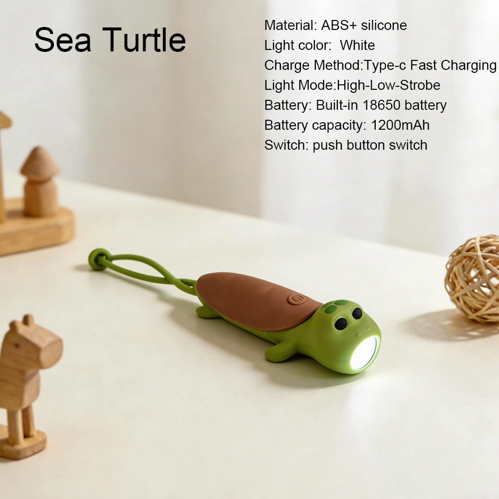 CowLost | product_id-silicone-usb-rechargeable-led-flashlight-portable-dinosaur-sea-turtle-rabbit-kitten-torch-for-kids |16