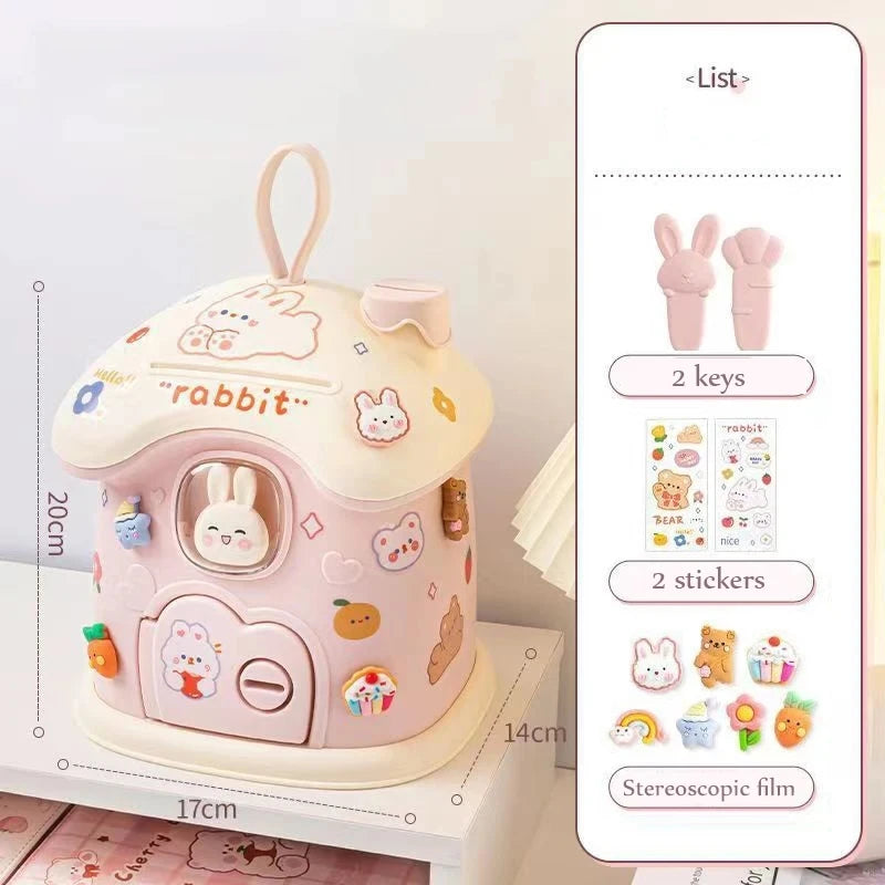 Girl DIY Creative Piggy Bank with Lock Key Money Saving Toy for Kids Christmas Gift