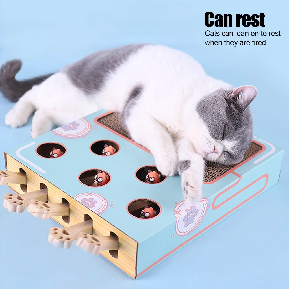 CowLost | cat-hit-gophers-cat-toy-chase-hunt-mouse-cat-game-box-3-in-1-with-scratcher-maze-interactive-educational-funny-cat-stick |6