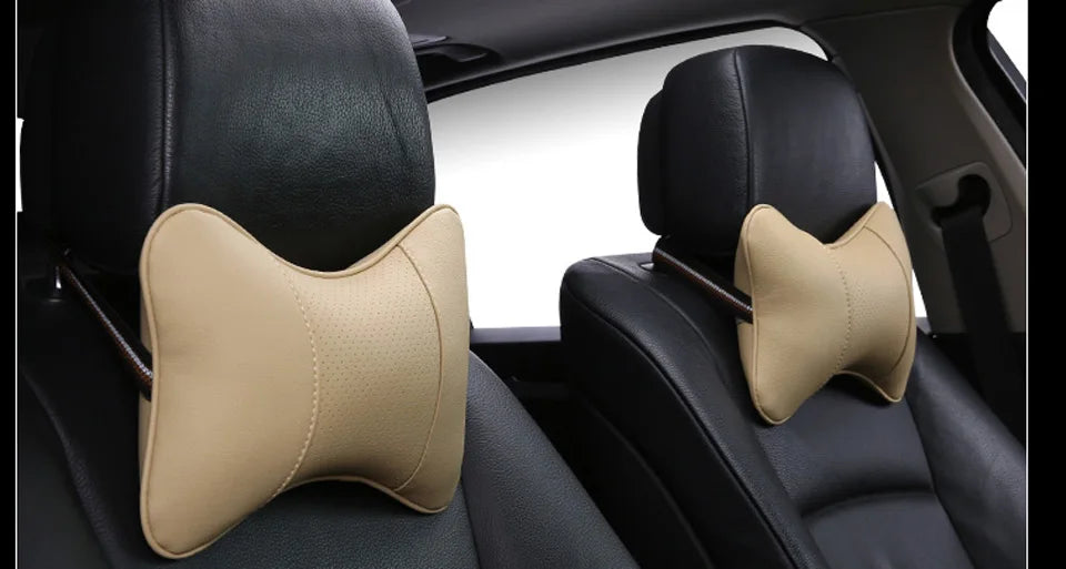 CowLost | coffee-product_id-universal-car-neck-pillow-pu-leather-headrest-cushion-black-red-easy-install-clean |12