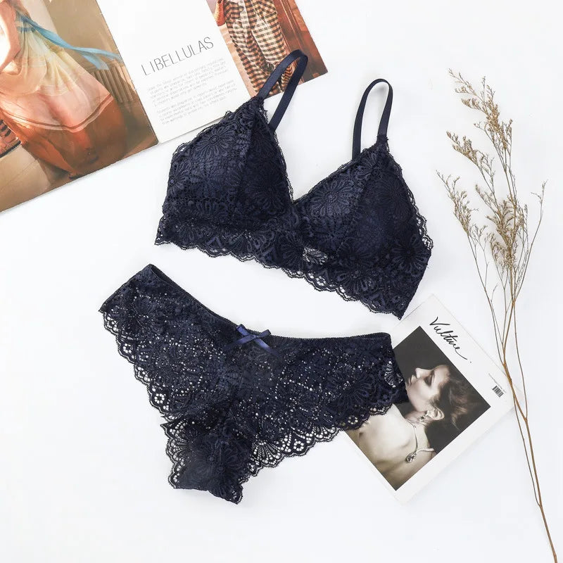 CowLost | product_id-women-floral-lace-wire-free-push-up-bra-and-low-rise-panties-set |16