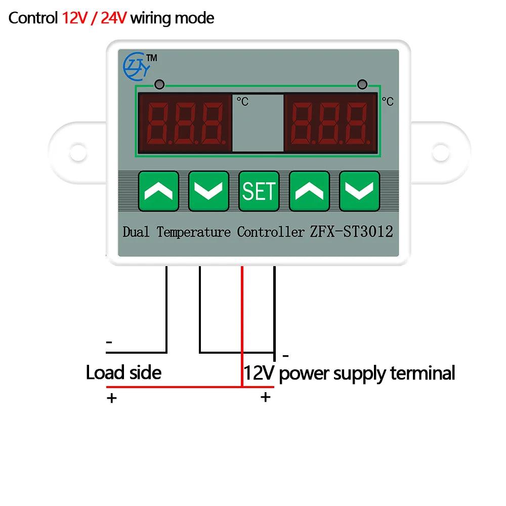 ZFX-ST3012 Dual Temperature Controller Digital Thermostat Incubator Microcomputer Dual Probe AC 220V 12V 24V