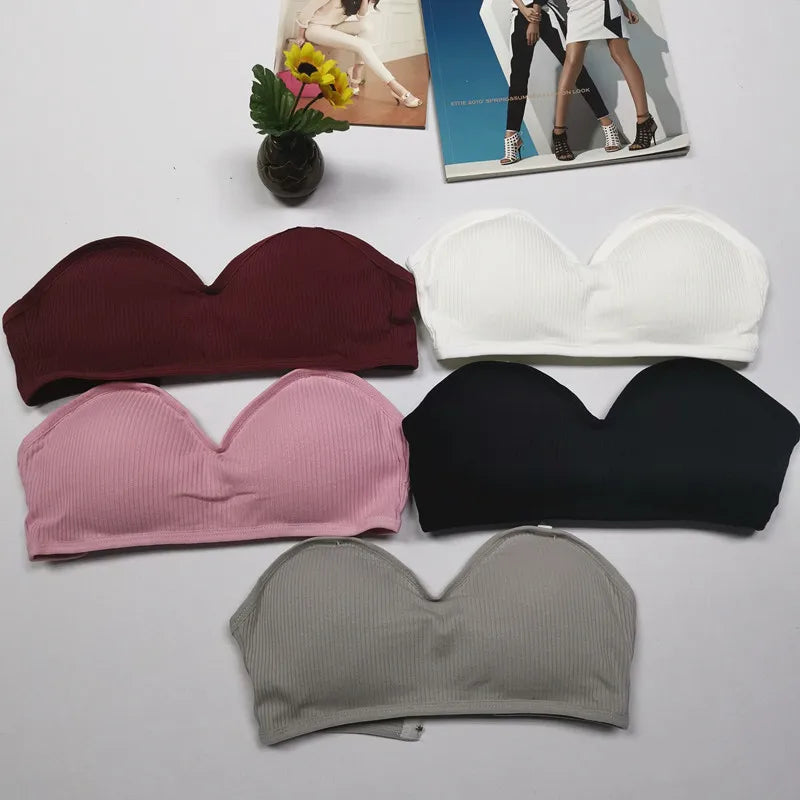 CowLost | strapless-bra-tube-top-women-crop-top-non-wire-invisible-bra-3-4-cup-underwear-sexy-lingerie-cotton-bandeau-bra-removable-pads |18
