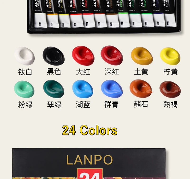 CowLost | drawing-painting-paper-product_id-acrylic-paint-set-12-24-colors-12ml-tubes-with-professional-brush-for-canvas-glass-paper-diy-wall-painting |16