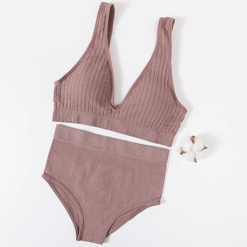 CowLost | product_id-womens-seamless-wirefree-v-neck-bra-high-waist-panties-set |28