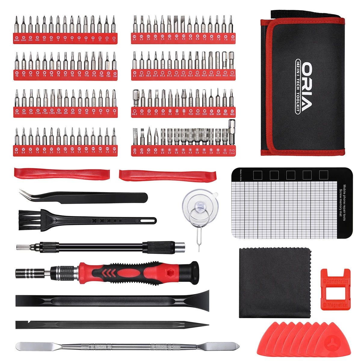 ORIA 142-in-1 Magnetic Precision Screwdriver Set with Bits and Portable Bag