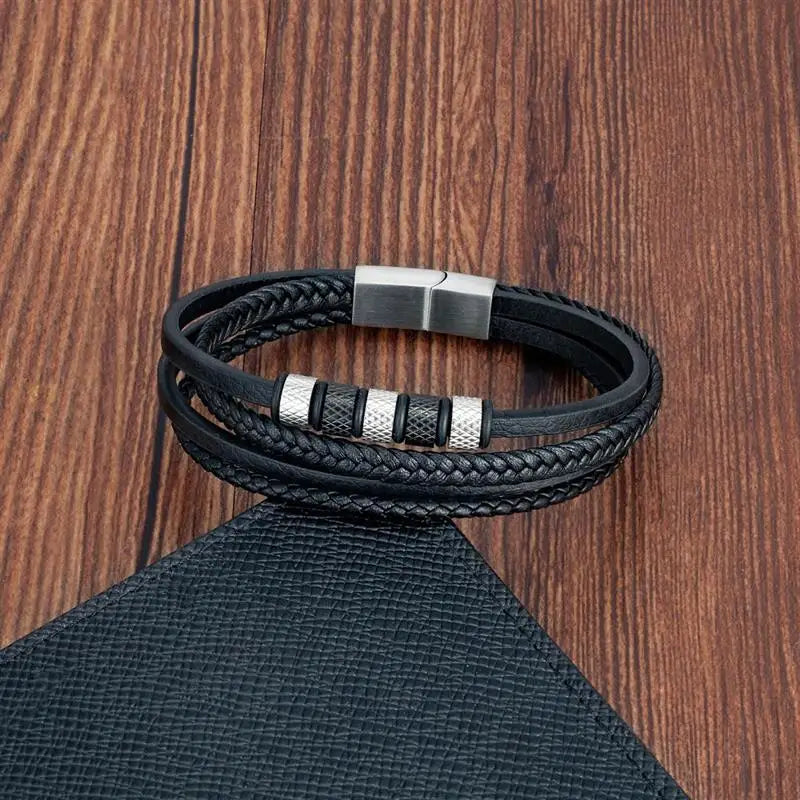 CowLost | fashion-volcanic-stone-beaded-mutilayer-leather-bracelet-for-men |20