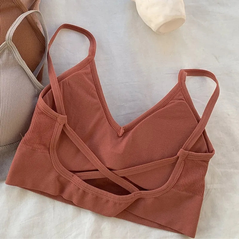 CowLost | women-tube-top-seamless-bra-crop-top-solid-color-sports-sexy-lingerie-active-bra-tops-underwear-with-removable-pads |3