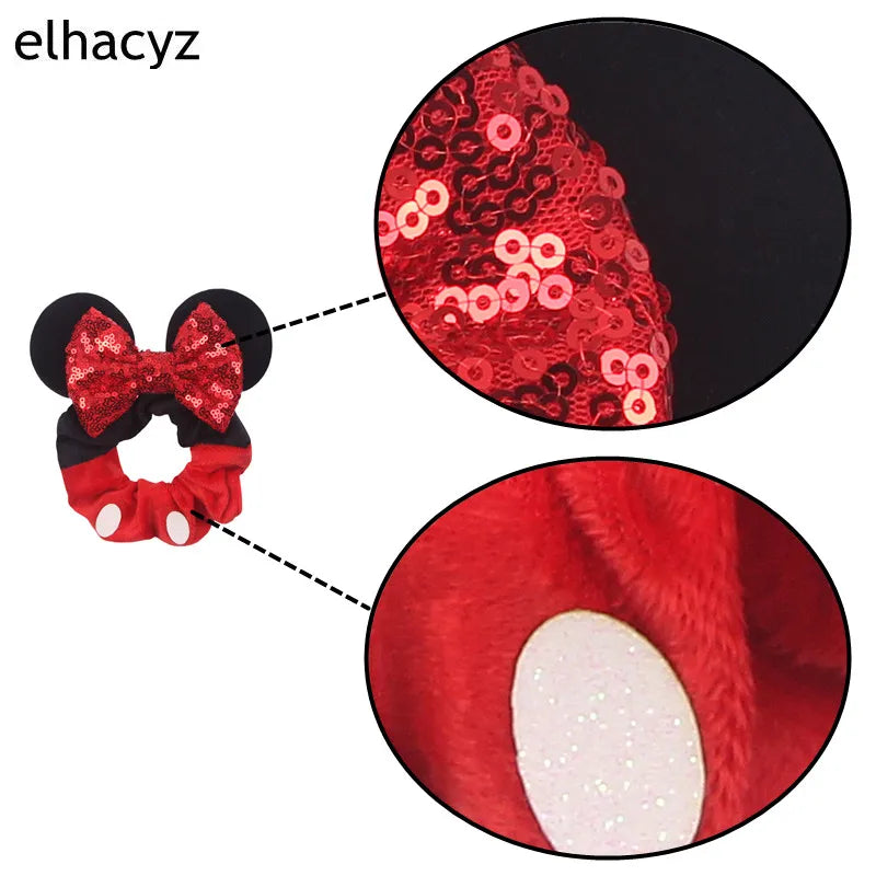 CowLost | mouse-ears-sequins-bow-women-velvet-scrunchies |2