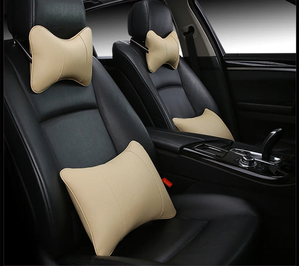 CowLost | coffee-product_id-universal-car-neck-pillow-pu-leather-headrest-cushion-black-red-easy-install-clean |10