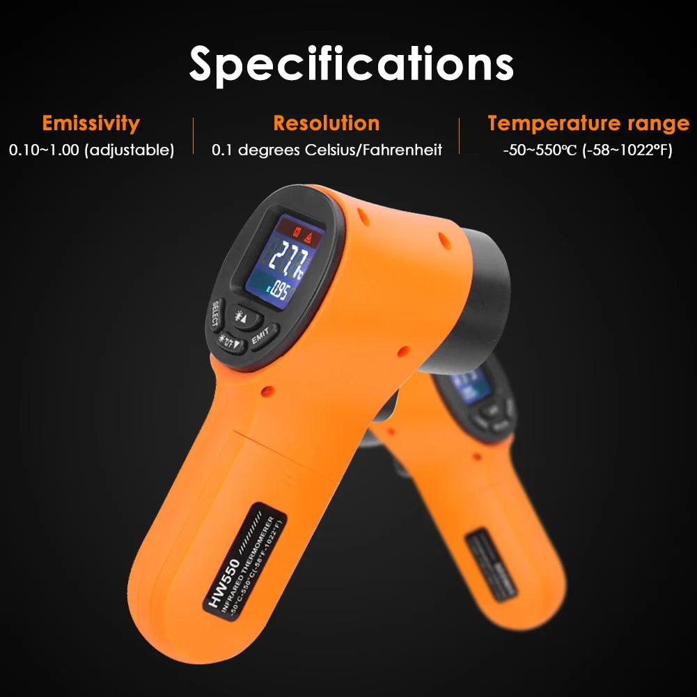 HW550 Non-Contact Infrared Thermometer -50~550°C (-58~1022°F) Industrial Laser Pyrometer Temperature Gun