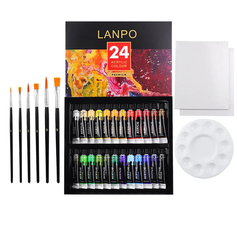 CowLost | drawing-painting-paper-product_id-acrylic-paint-set-12-24-colors-12ml-tubes-with-professional-brush-for-canvas-glass-paper-diy-wall-painting |4
