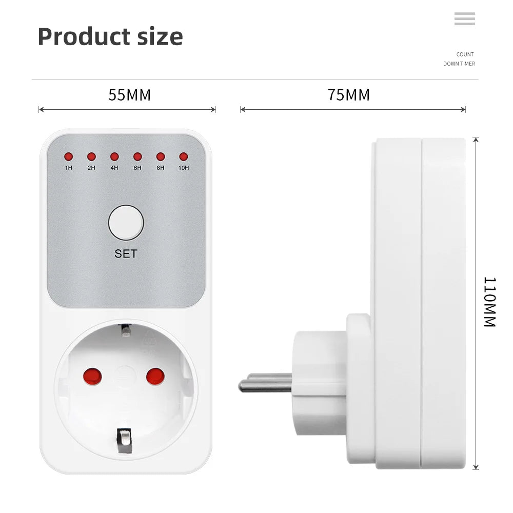 TM04 LED Countdown Timer Switch 16A 1-10h Plug-in Socket for Kitchen Appliances