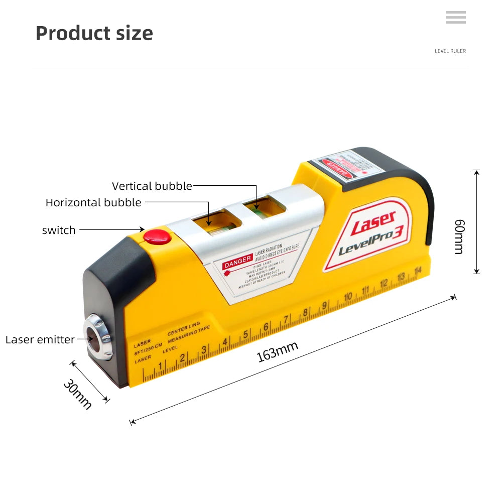 3-in-1 Infrared Laser Level Ruler Tape Measure Horizontal & Vertical Measuring Tool