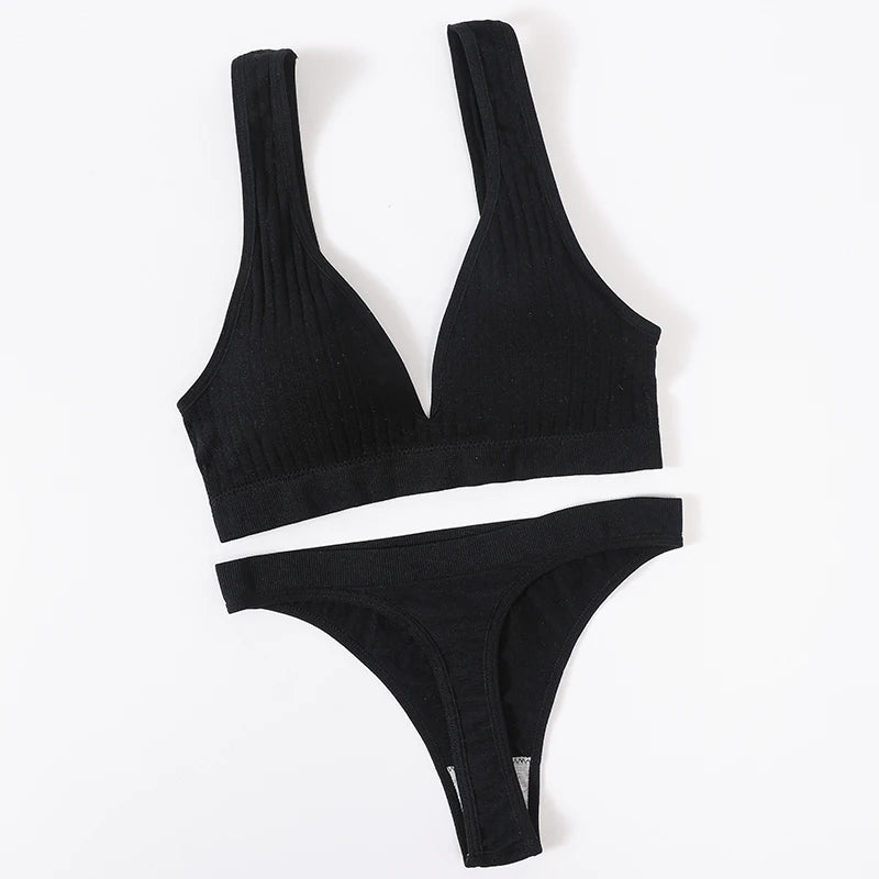 CowLost | product_id-womens-seamless-wirefree-v-neck-bra-high-waist-panties-set |38