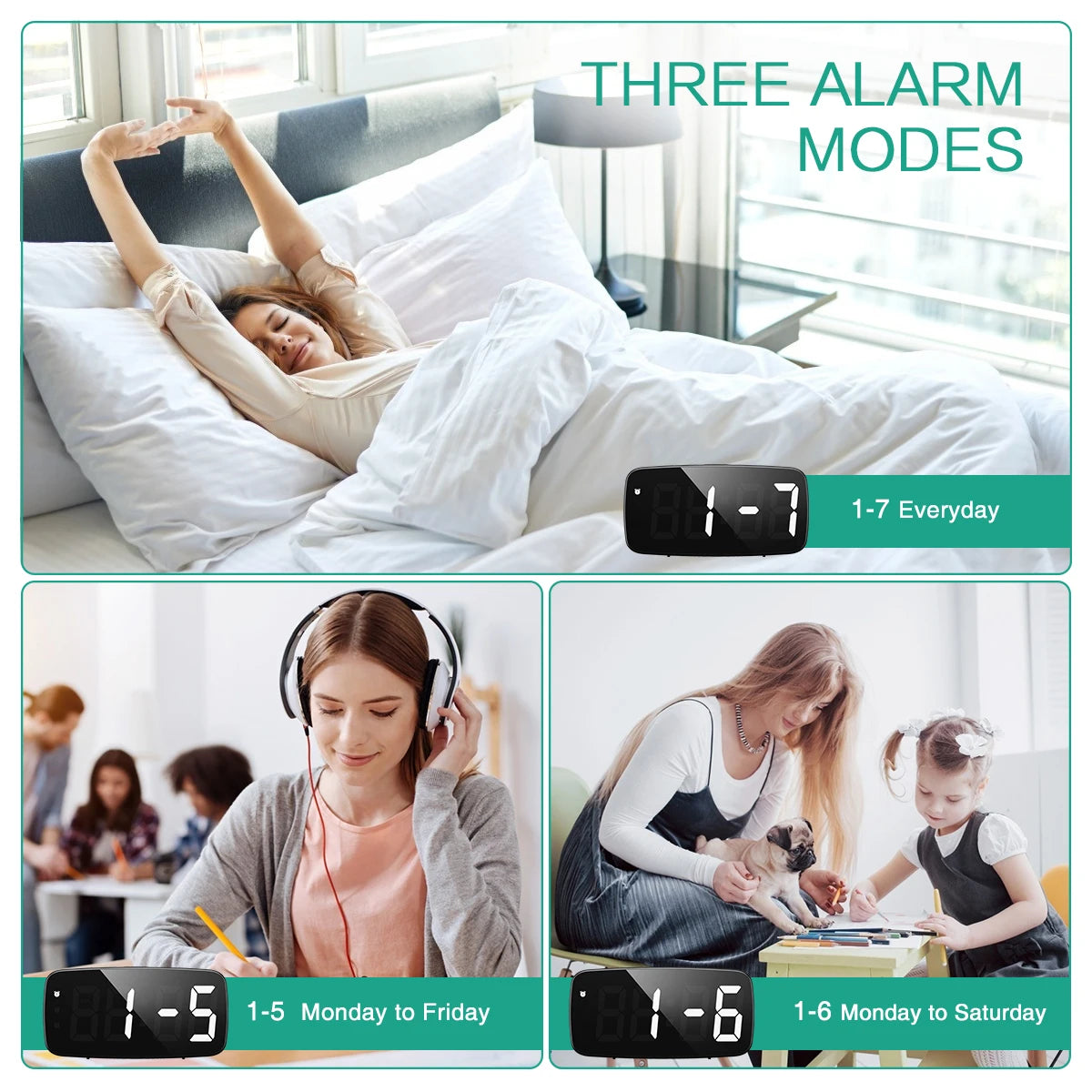 ORIA Digital LED Alarm Clock Voice Control Snooze Temperature Display Night Mode