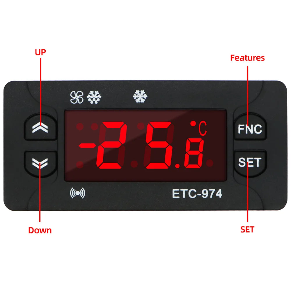 ETC-974 Mini Digital Temperature Controller 220V Thermostat Regulator with Dual NTC Sensors