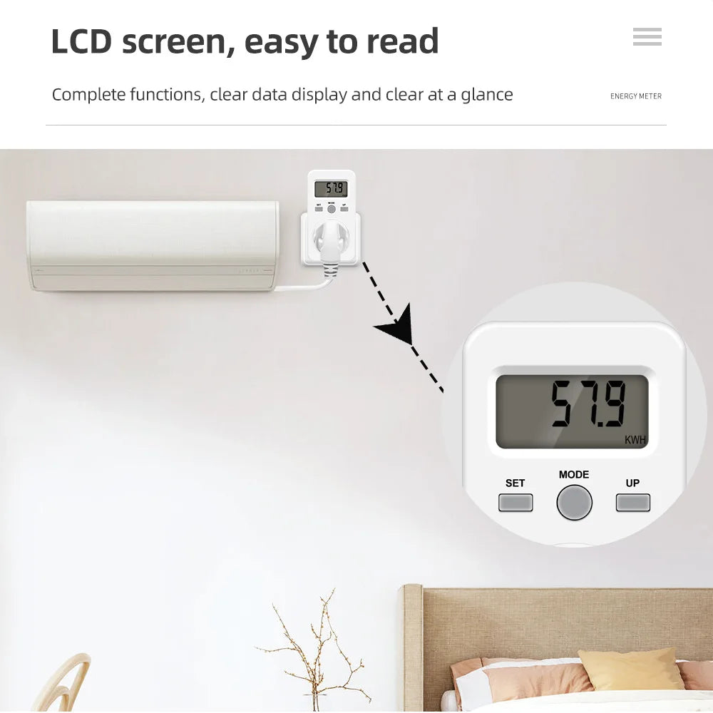 Digital Wattmeter 220V 110V AC Power Energy Consumption Meter EU Plug