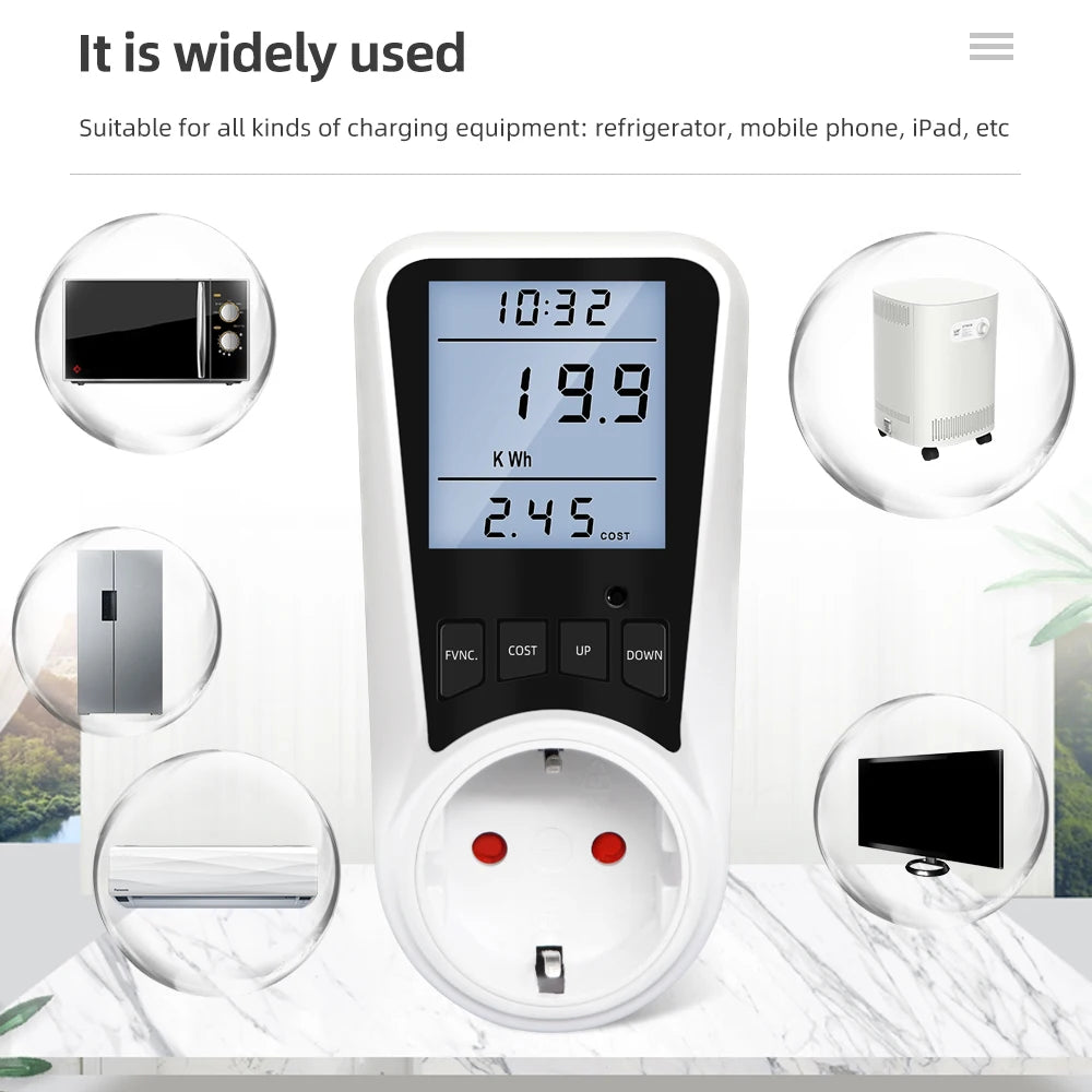 Digital AC Power Wattmeter 110V-220V Energy Consumption Meter with EU, US, UK, AU, BR, FR, IT, TH Plug Options