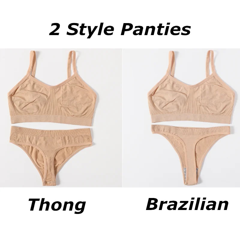 CowLost | product_id-women-seamless-wire-free-ribbed-bra-low-waist-thong-set |3