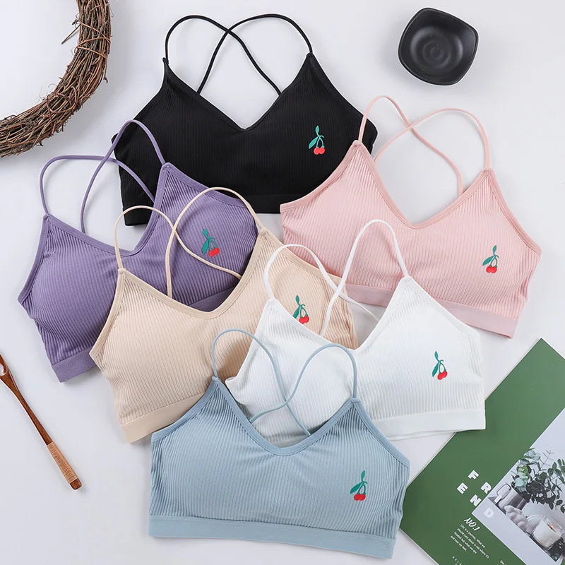CowLost | push-up-bras-for-women-cotton-underwear-female-cherry-print-bralette-wireless-seamless-brassiere-removable-pads-sexy-lingerie |1