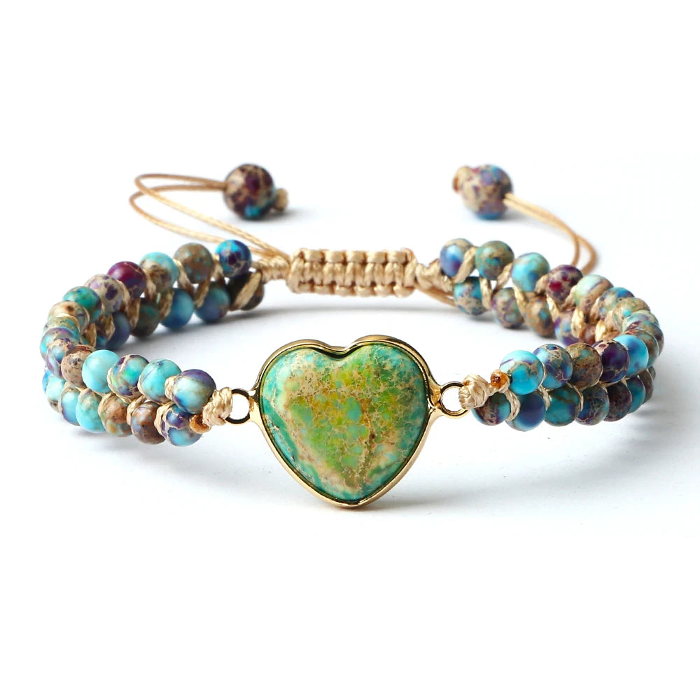 CowLost | badge-pass-holders-natural-stone-heart-shape-charm-bracelet-unisex-adjustable |21