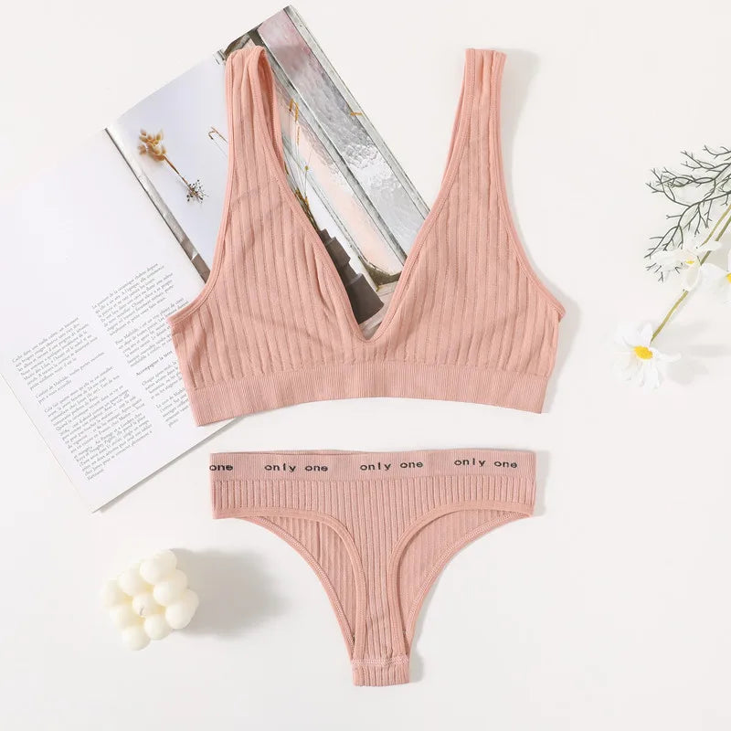 CowLost | product_id-seamless-wirefree-push-up-bra-low-waist-thong-set-with-ribbed-sport-bralette-for-women |25