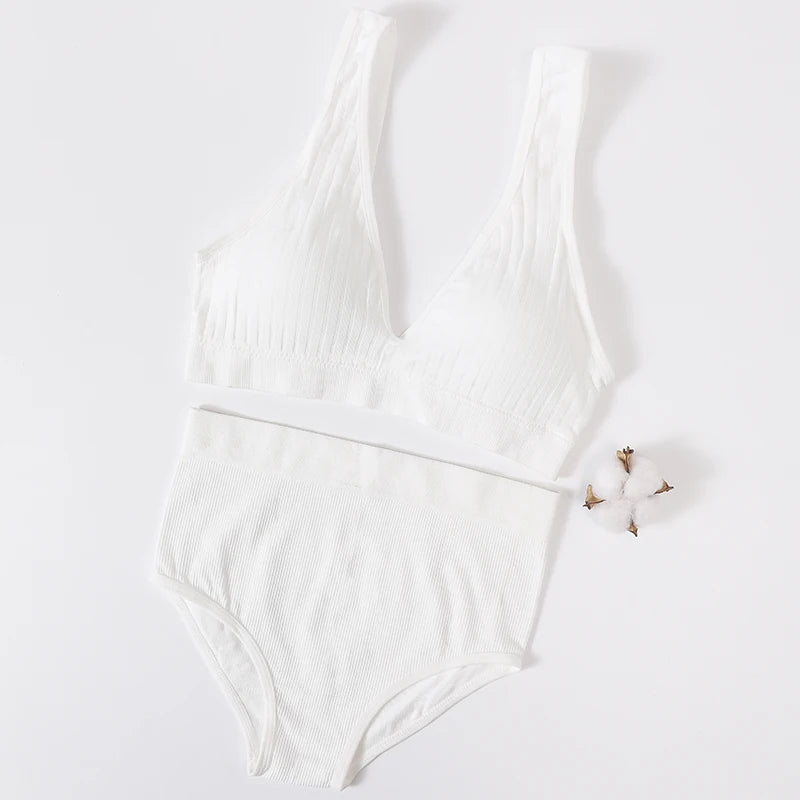 CowLost | product_id-womens-seamless-wirefree-v-neck-bra-high-waist-panties-set |15