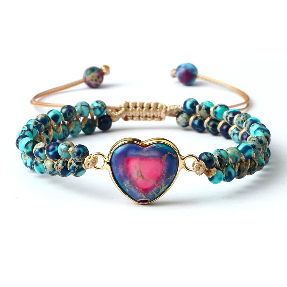 CowLost | badge-pass-holders-natural-stone-heart-shape-charm-bracelet-unisex-adjustable |24