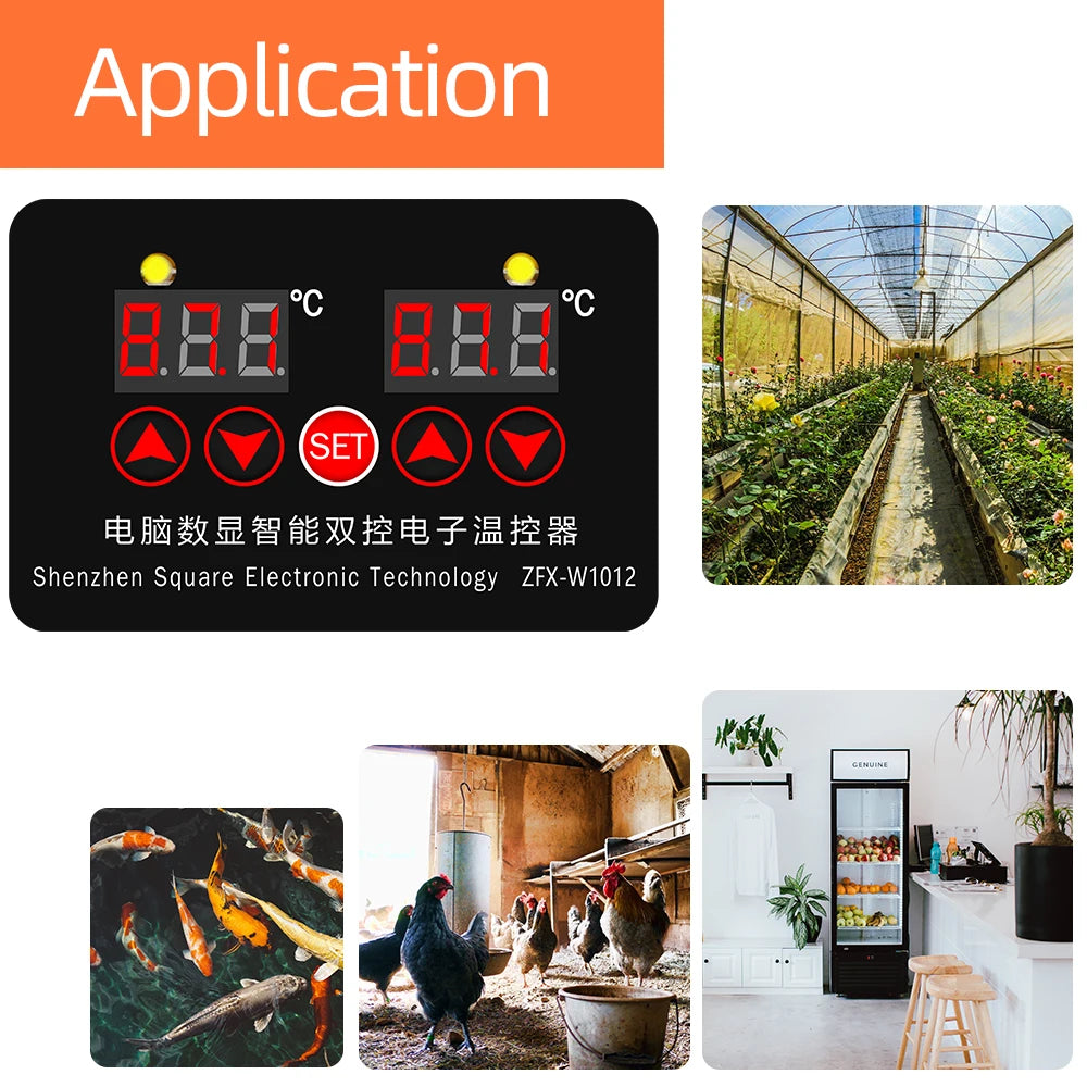 ZFX-W1012 Digital Thermostat Temperature Controller 220V 12V 24V Two Relay Output 10A Heat Cool