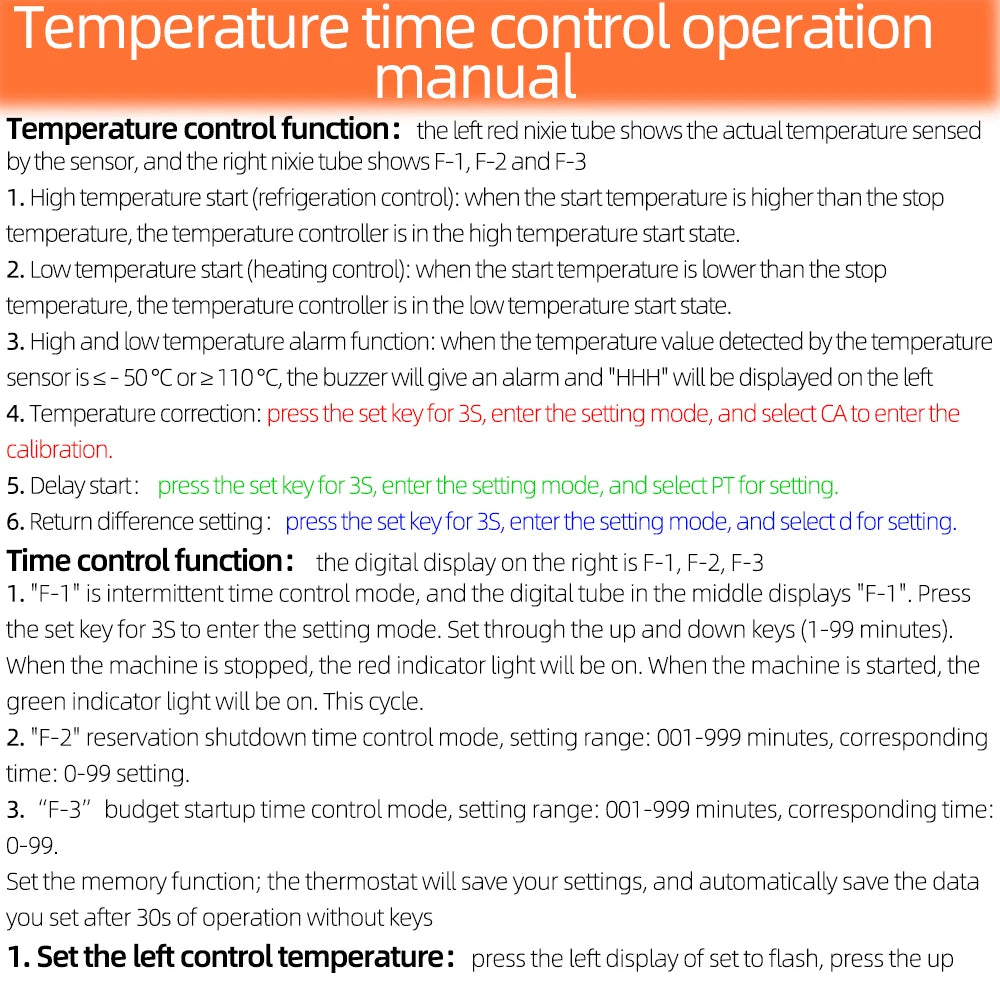 ZFX-W1011 Intelligent Microcomputer Temperature Controller Thermostat 12V 24V 220V Adjustable Electronic Timer