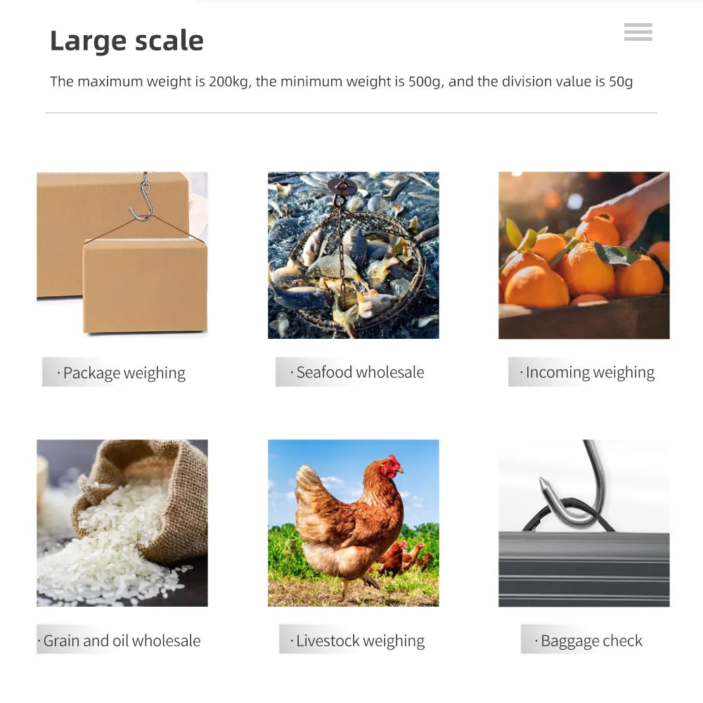 200kg 50g Digital Industrial Hanging Crane Scale Heavy Duty Hook Weighing Scale