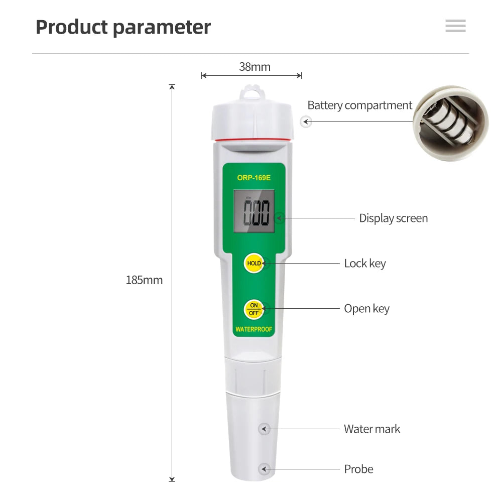 JUANJUAN ORP-169E/F Waterproof Digital ORP Meter Water Quality Tester with Backlight