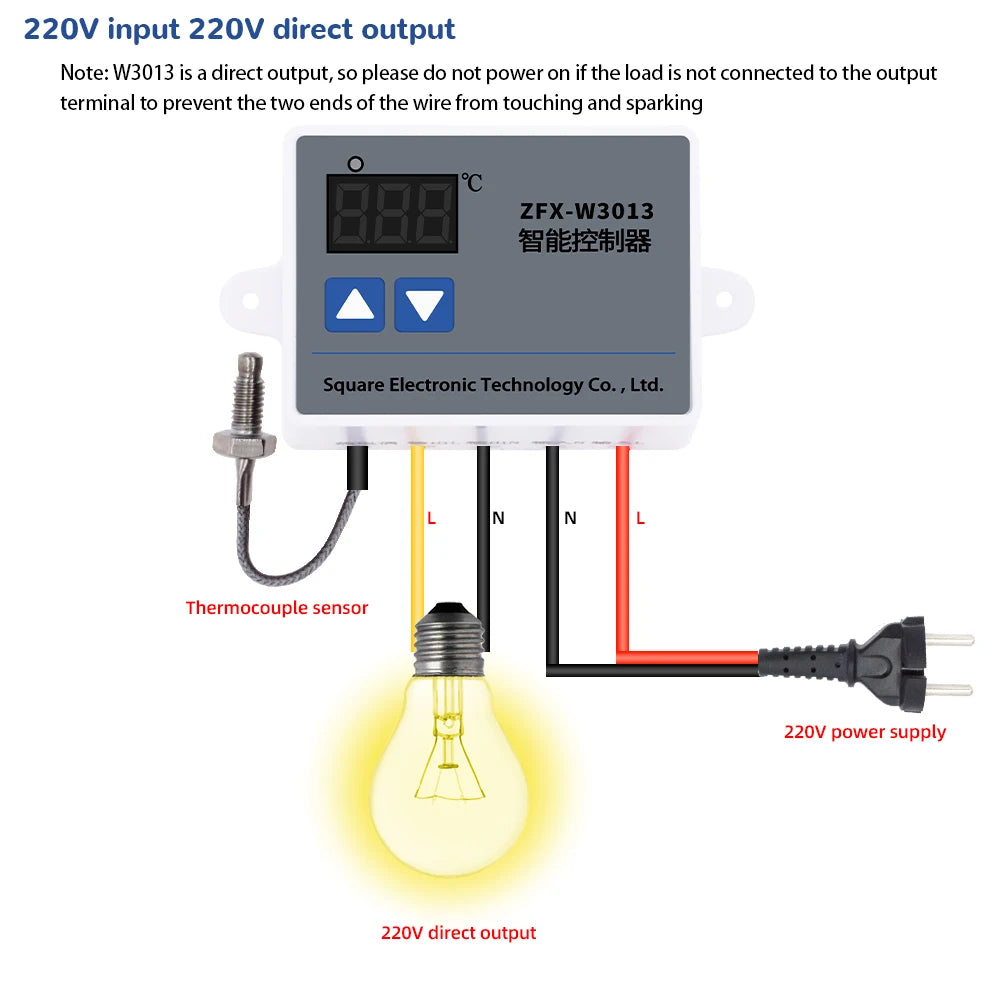 ZFX-W3013 Waterproof High Temperature Controller with K-Type Thermocouple Sensor AC 220V