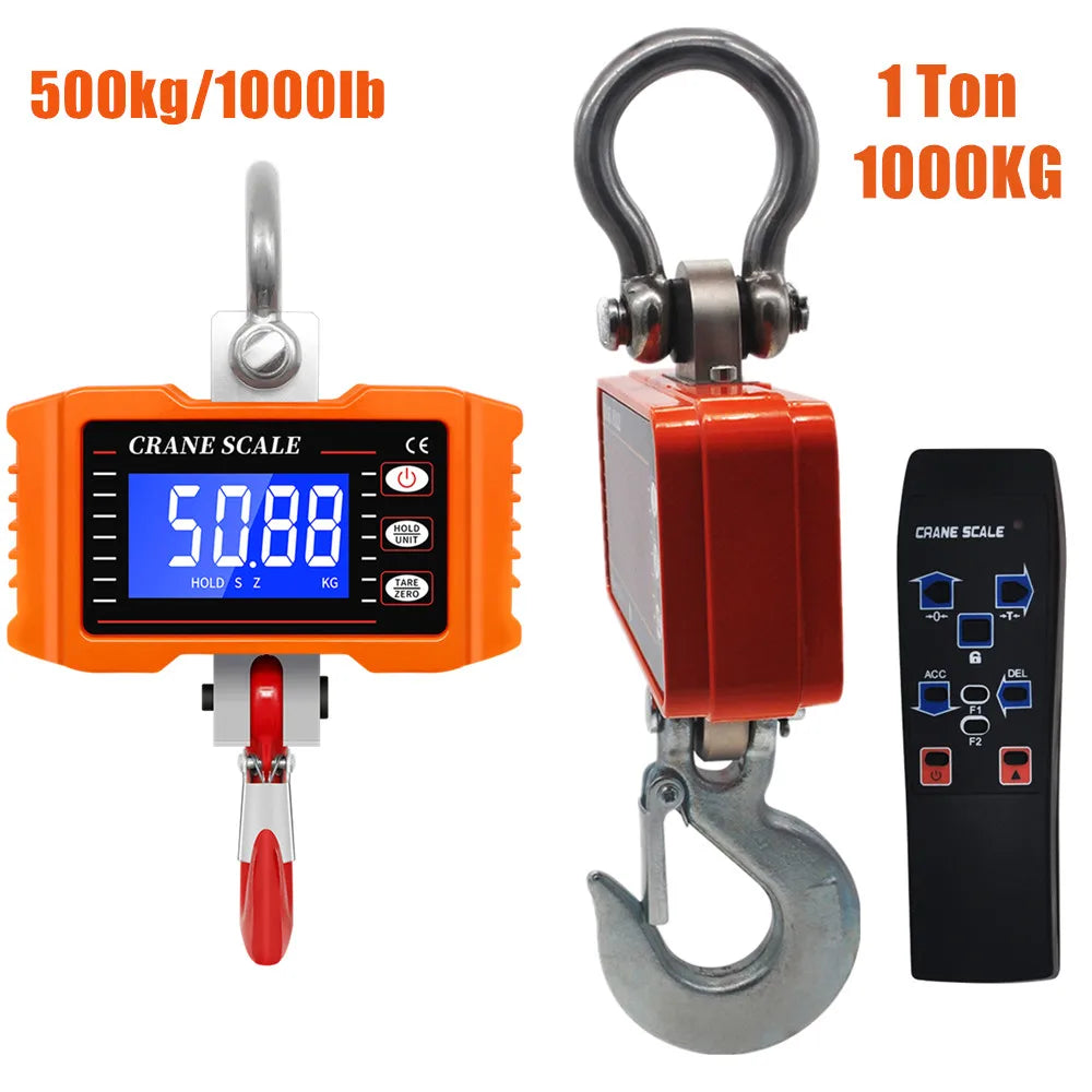 Digital Crane Scale 1000KG 1 Ton 2000lb LCD Heavy Duty Hanging Hook Balance