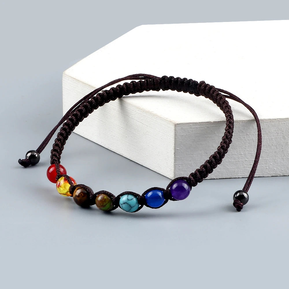 CowLost | badge-pass-holders-handmade-adjustable-7-chakra-natural-stone-beads-bracelet-6mm |34