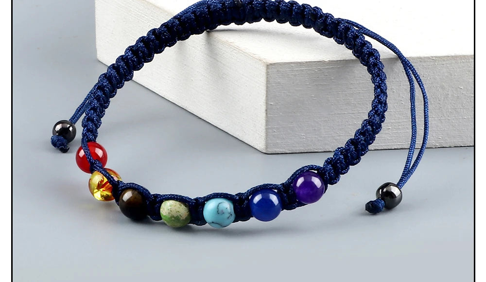 CowLost | badge-pass-holders-handmade-adjustable-7-chakra-natural-stone-beads-bracelet-6mm |20