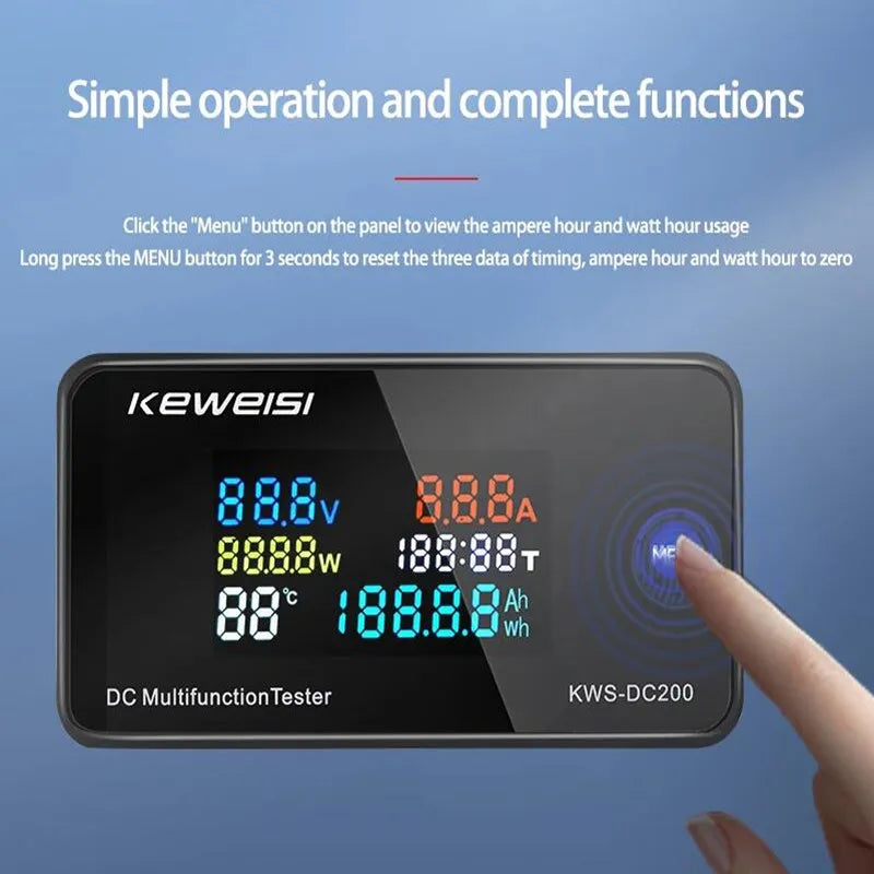 KWS DC-200 Digital Voltmeter Ammeter 0-200V 0-100A LED Wattmeter with Reset Function