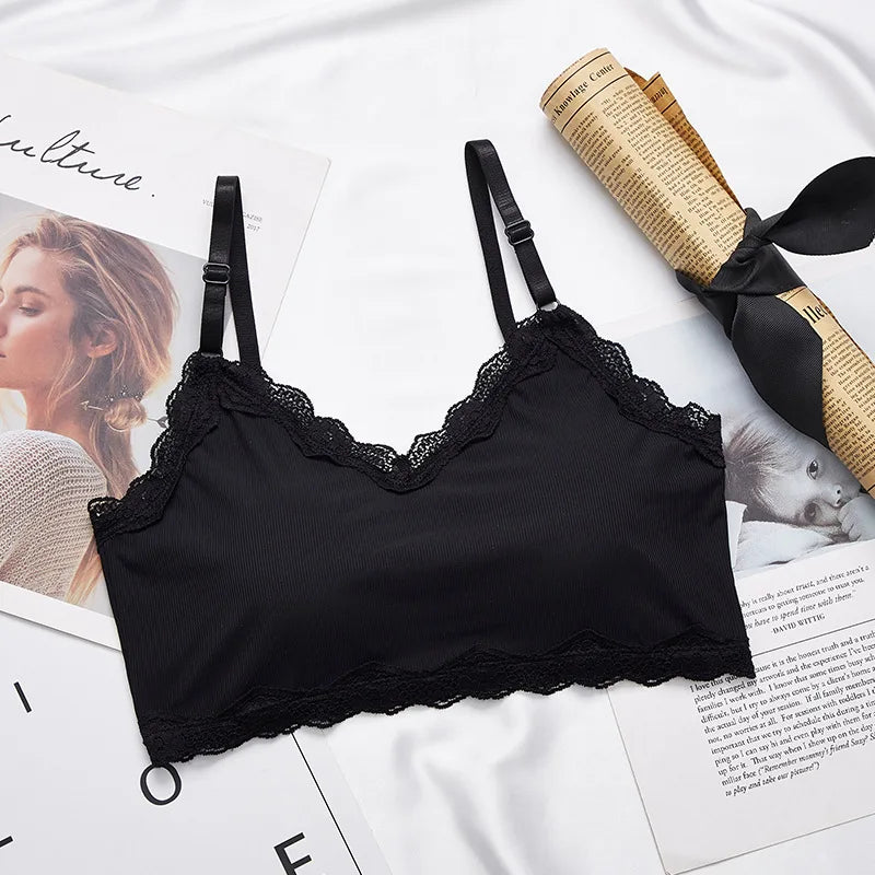 CowLost | product_id-seamless-wireless-lace-trim-tube-top-bralette-crop-top-for-women |9