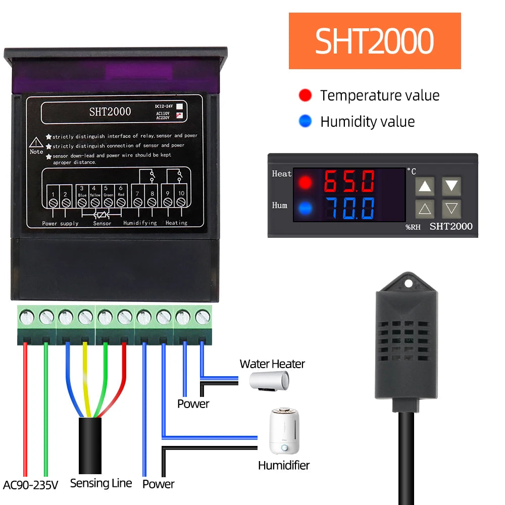 SHT2000 Temperature Humidity Controller DC 12V 24V AC 220V Thermostat Hygrometer for Home Fridge Incubator