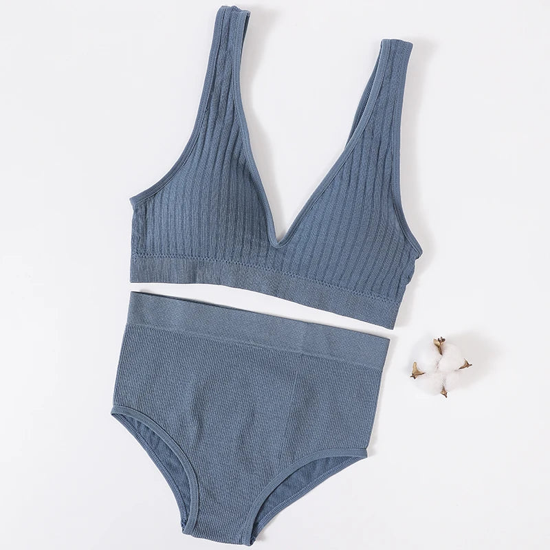 CowLost | product_id-womens-seamless-wirefree-v-neck-bra-high-waist-panties-set |30