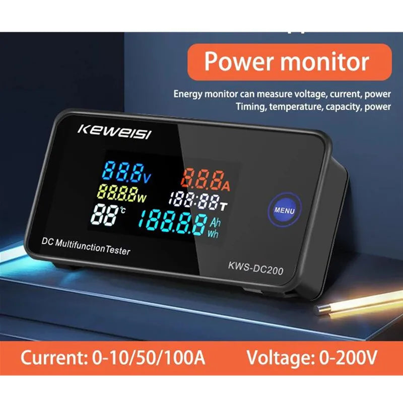 KWS DC-200 Digital Voltmeter Ammeter 0-200V 0-100A LED Wattmeter with Reset Function